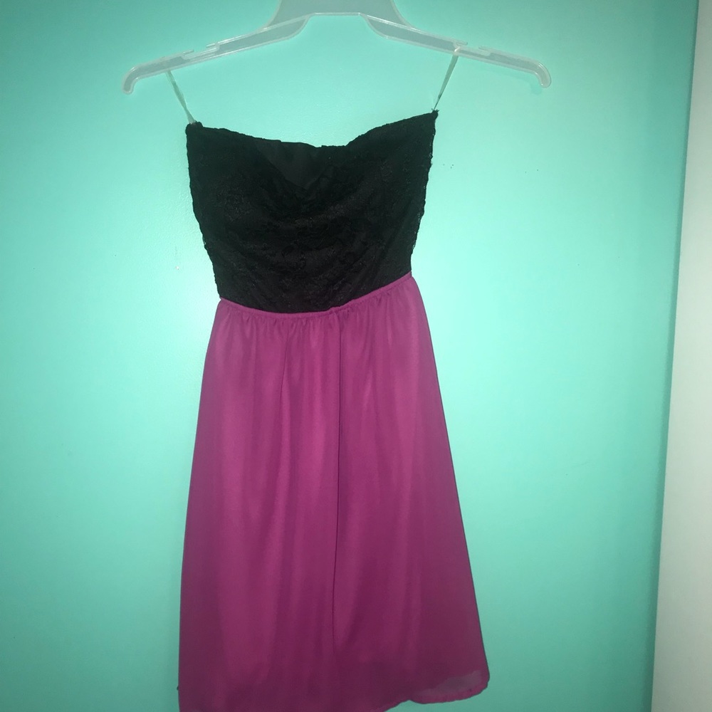 Black and pink open back short formal dress.